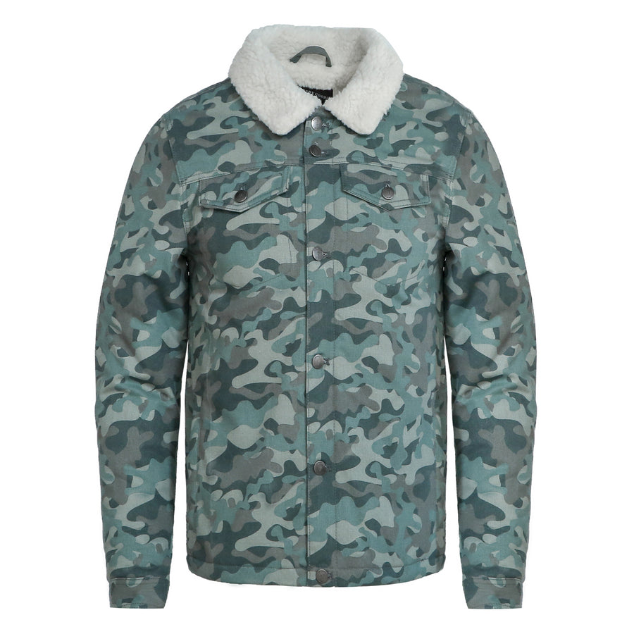 Men's Retro Western Sherpa-Collar Jacket | Premium Quilted Lining - Grey Camouflage - Beautiful Giant