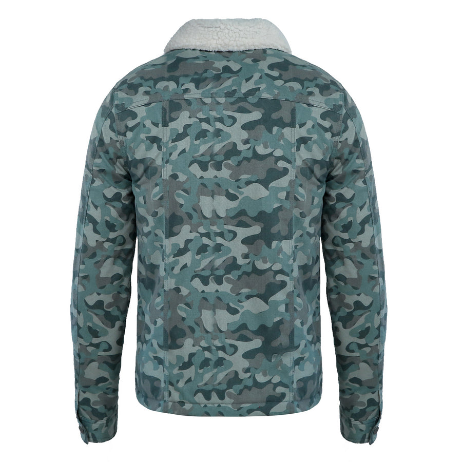 Men's Retro Western Sherpa-Collar Jacket | Premium Quilted Lining - Grey Camouflage - Beautiful Giant