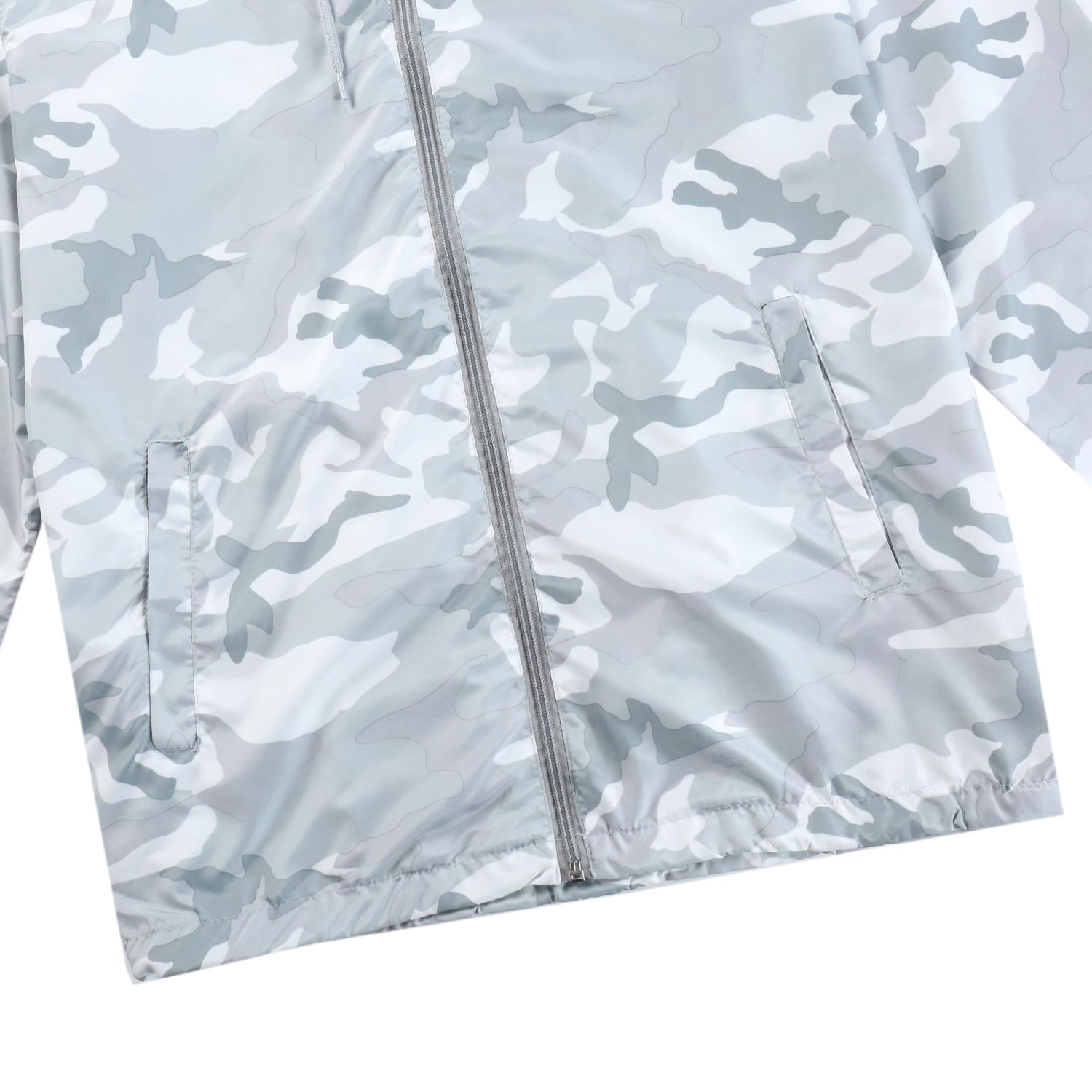 Men's  White  Camo  Hooded  Lightweight  Water  Resistant  Full  Zip  Up  Pockets  Windbreaker - Beautiful Giant