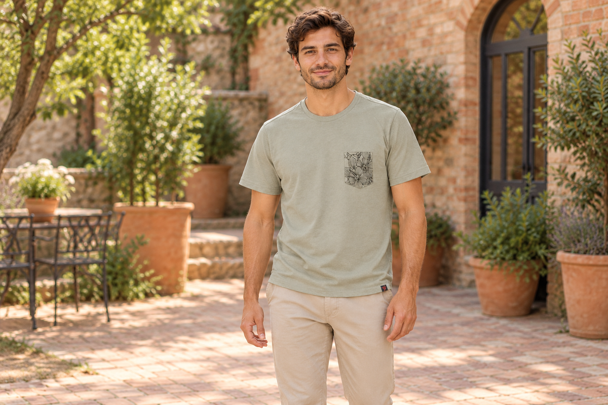 AI-generated BG editorial lifestyle: bgkt7505-olivegreen in a natural urban setting; see original product photo.