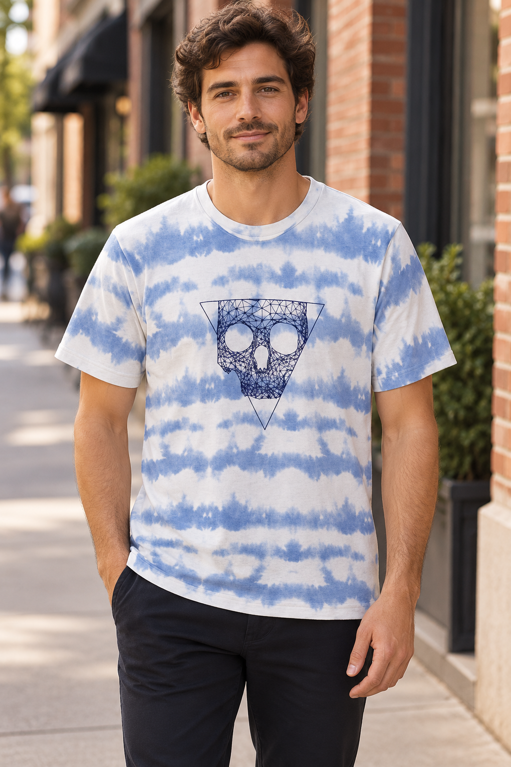 AI-generated BG editorial model: bgkt7511-whitetiedye styling illustration; original product photo retained.