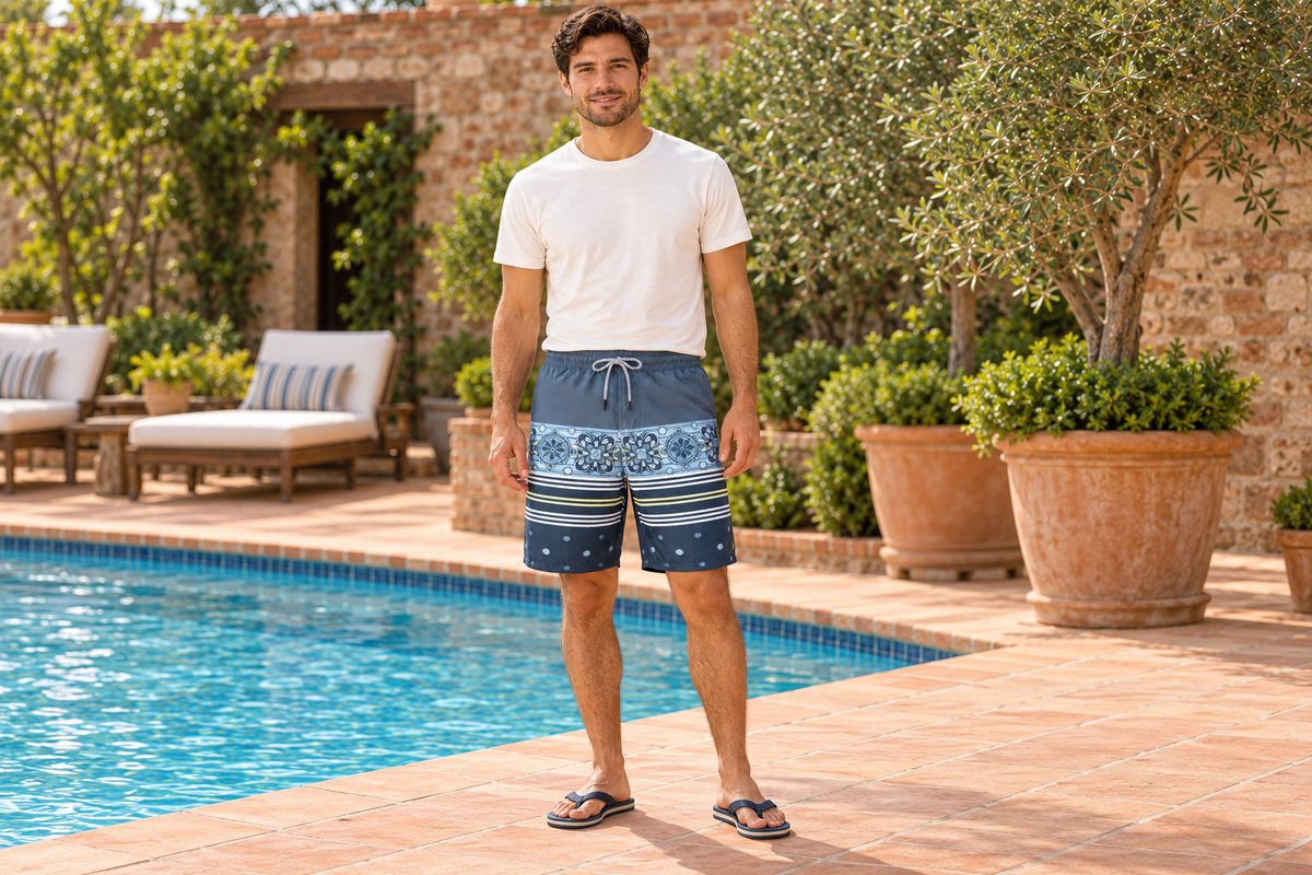 AI-generated BG editorial lifestyle: mjm-2020-009-navy in a natural urban setting; see original product photo.