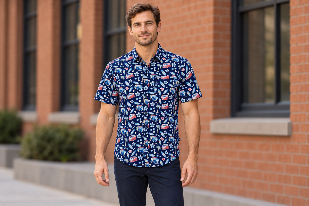 AI-generated BG editorial lifestyle: vgh008-navy in a natural urban setting; see original product photo.