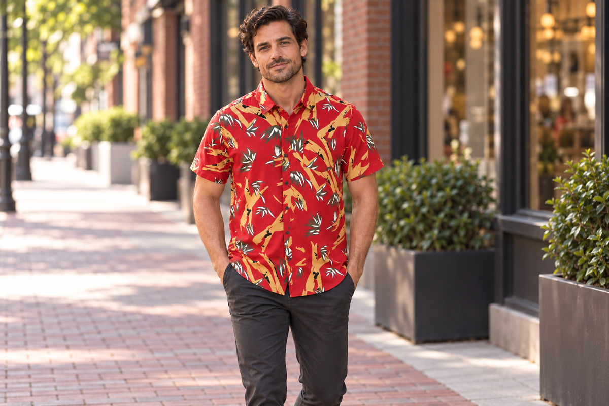 AI-generated BG editorial lifestyle: vgh027-red in a natural urban setting; see original product photo.