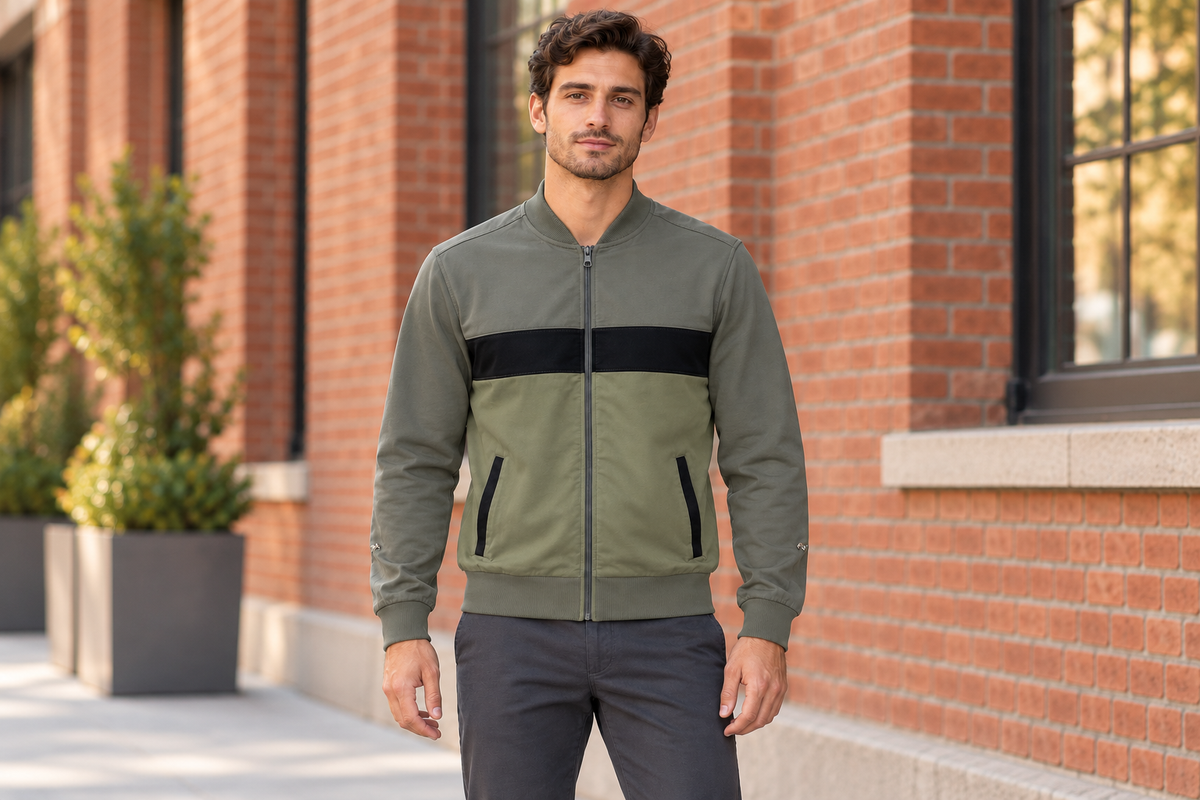 AI-generated BG editorial lifestyle: yf8j03-army in a natural urban setting; see original product photo.