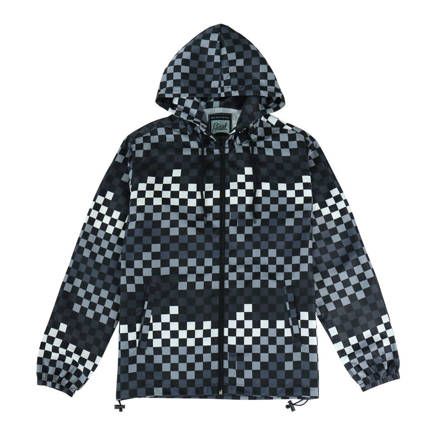 Men's Casual Hooded Lined Windbreaker(BGWB3072-BLK/WHITE) - Beautiful Giant
