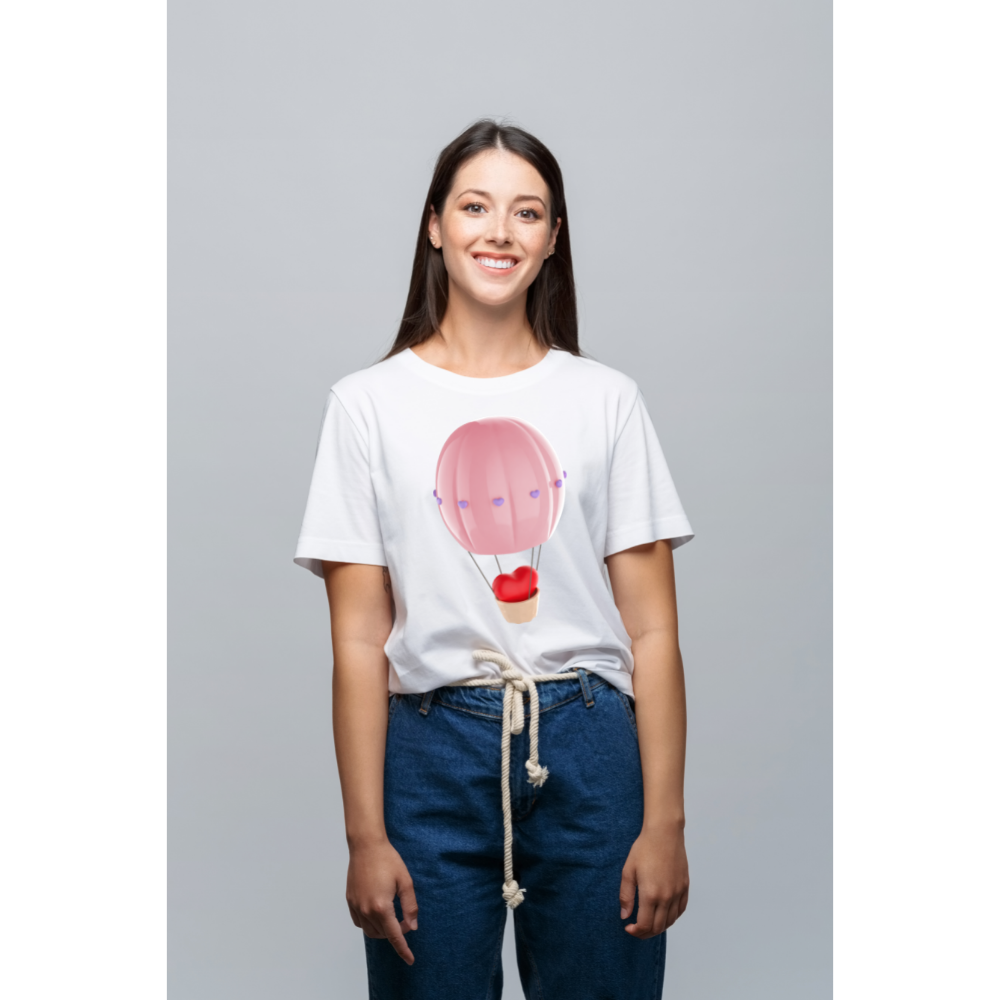Women's Fashion Casual Round Neck T-Shirt Top Romantic Hot Air Balloon Cute Simple Pattern - Beautiful Giant
