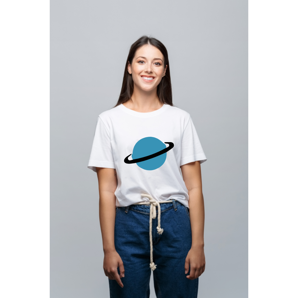 Women's Fashion Casual Round Neck T-Shirt Top Funny Planet Cartoon Simple Pattern - Beautiful Giant