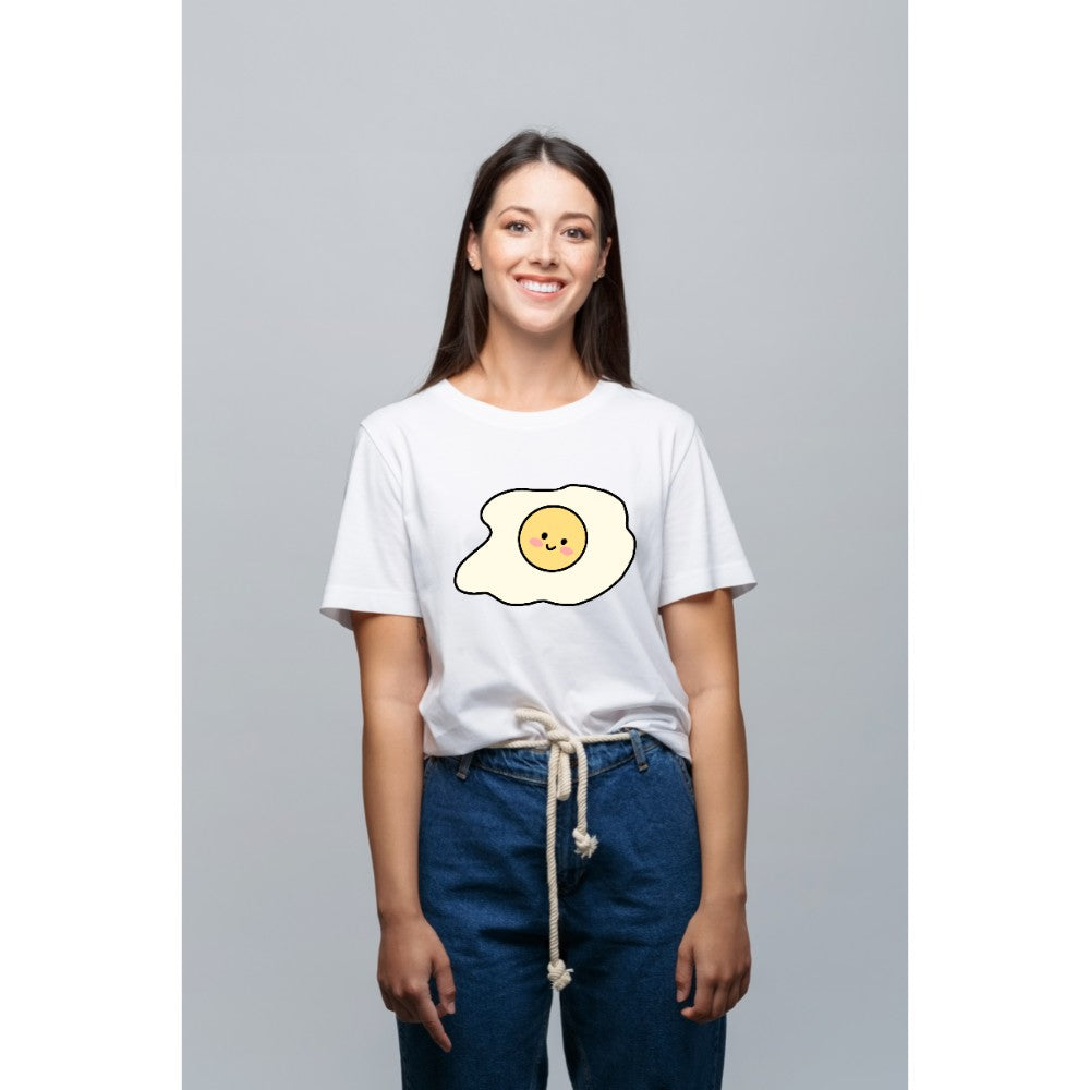 Women's Fashion Casual Round Neck T-Shirt Top Pouch Egg Simple Cute Cartoon Pattern - Beautiful Giant