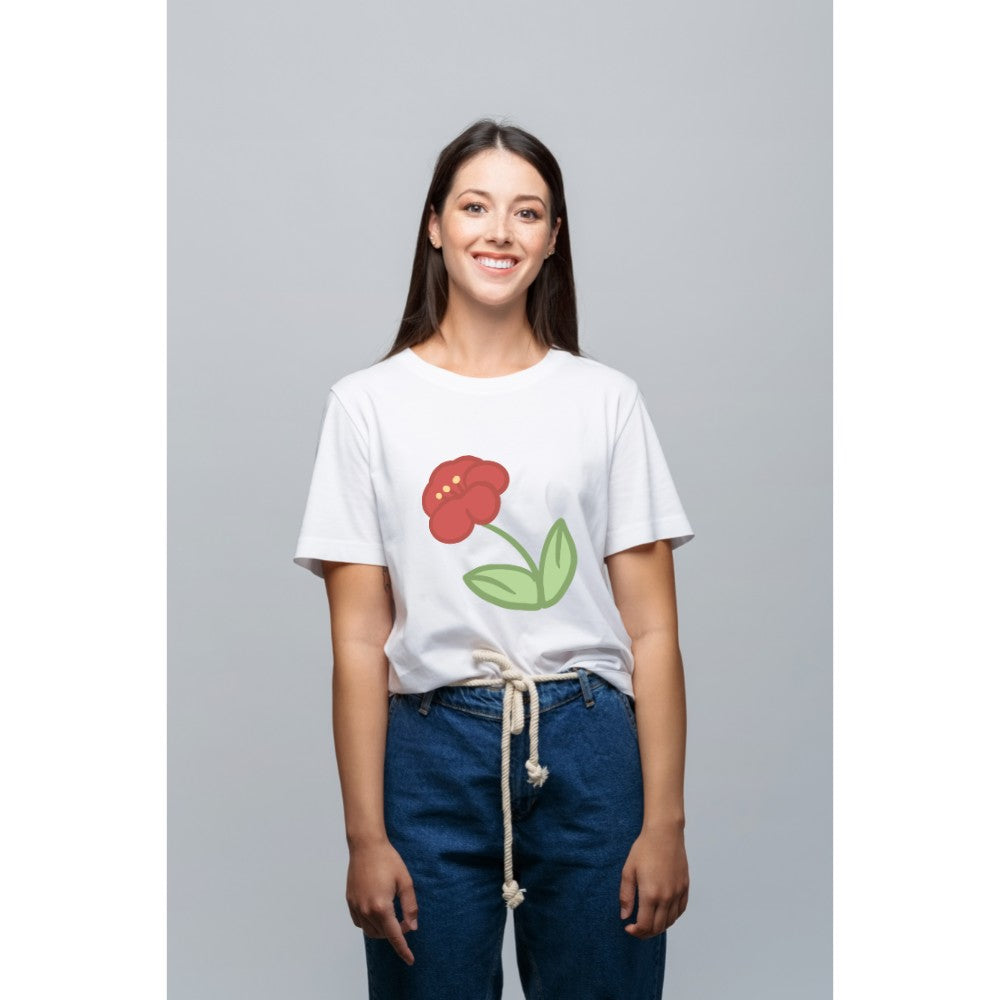 Women's Fashion Casual Round Neck T-Shirt Tops Flowers Cute Cartoon Pattern - Beautiful Giant