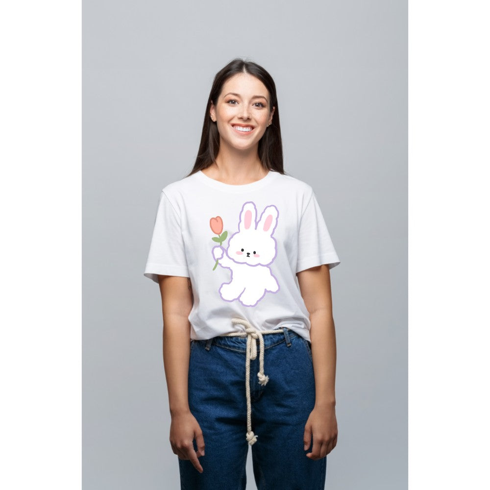 Women's Fashion Casual Round Neck T-Shirt Top Soft Cute Rabbit Cartoon Pattern - Beautiful Giant