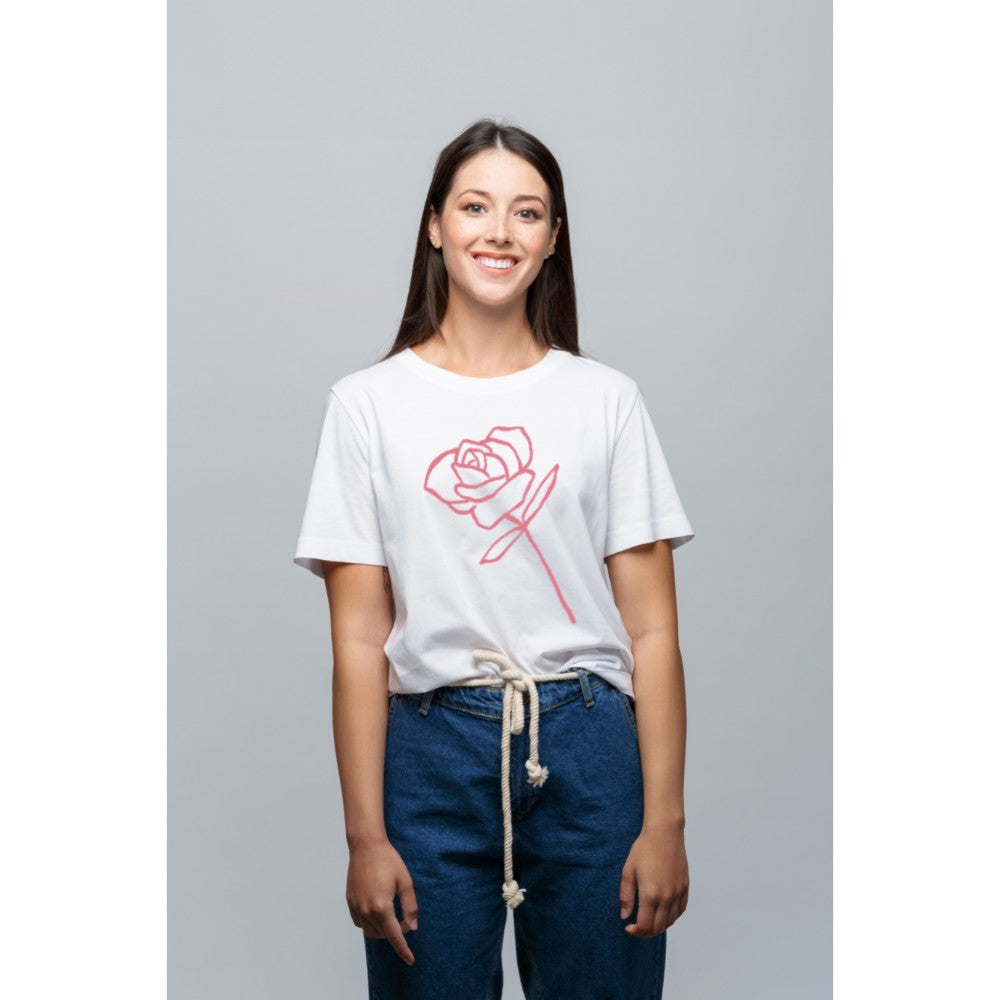 Women's Fashion Casual Round Neck T-Shirt Top Literary Flower Simple Pattern - Beautiful Giant