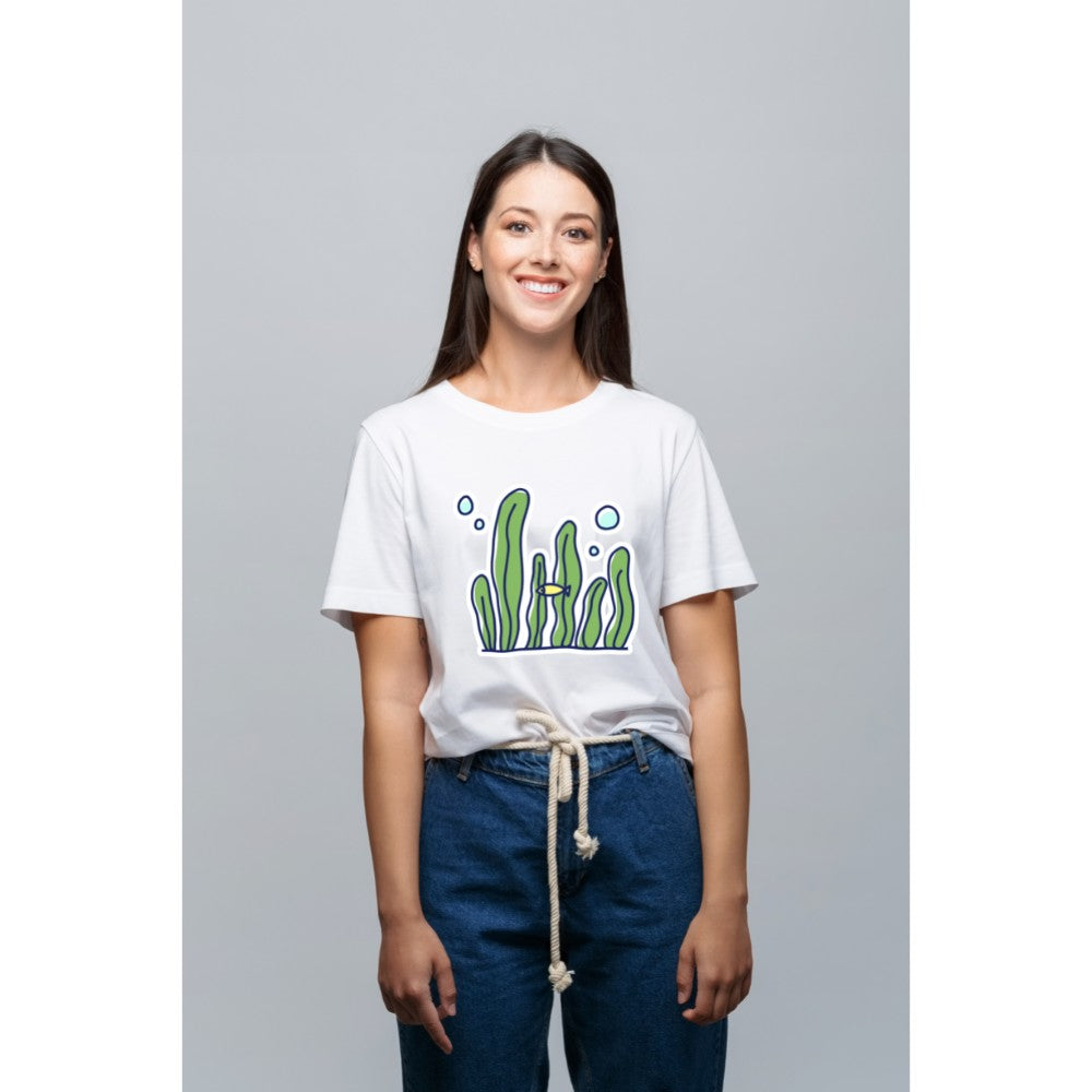 Women's Fashion Casual Round Neck T-Shirt Top Water Grass Cute Cartoon Pattern - Beautiful Giant