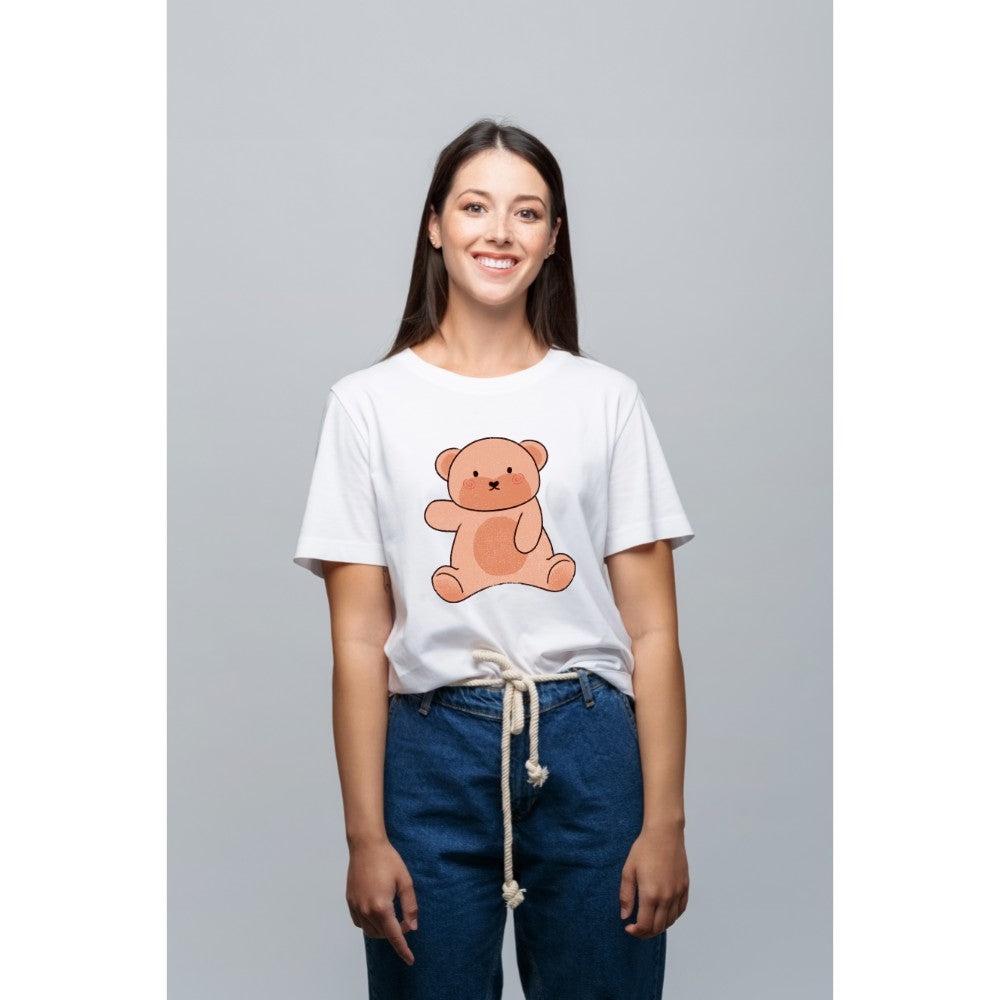 Women's Fashion Casual Round Neck T-Shirt Top Teddy Bear Cute Cartoon Pattern - Beautiful Giant