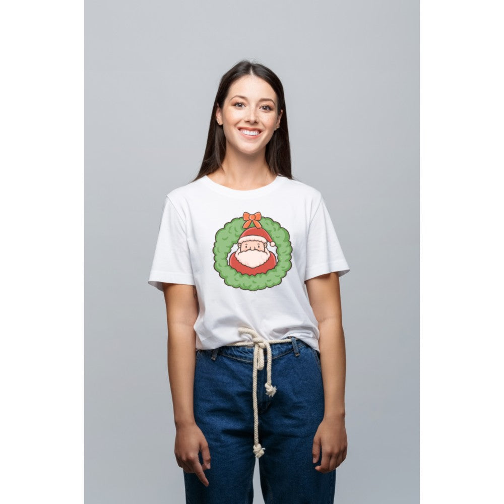 Women's Fashion Casual Round Neck T-Shirt Top Santa Claus Cute Cartoon Pattern - Beautiful Giant